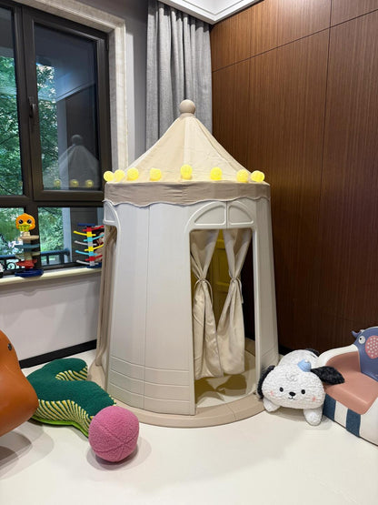Kids Indoor Playhouse Tent – Princess Castle Style with Soft Curtains and LED Light Decoration