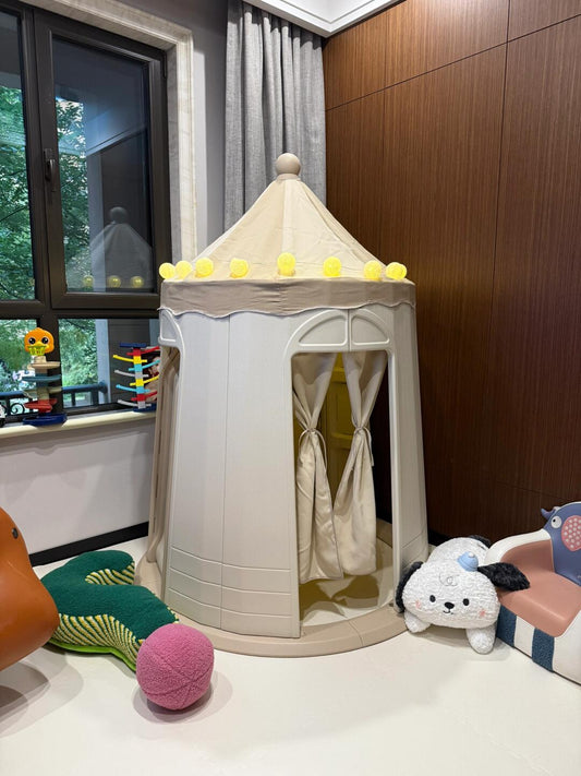 Kids Indoor Playhouse Tent – Princess Castle Style with Soft Curtains and LED Light Decoration