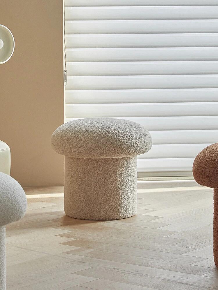 Minimalist Mushroom Bouclé Stool – Cozy Plush Accent Seating for Living Room or Kids Room