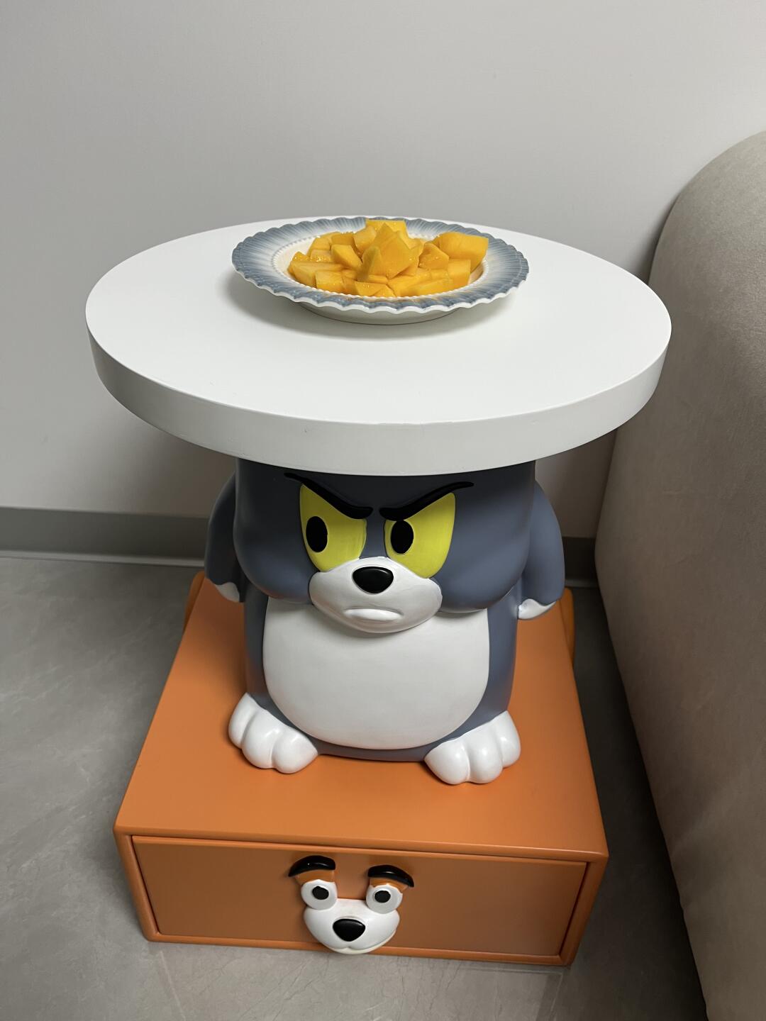 Cartoon Cat & Dog Side Table with Hidden Drawer – 3D Character Design for Kids Rooms & Play Spaces