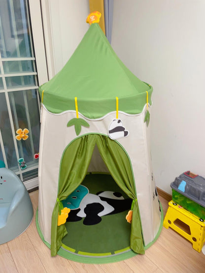 Kids Jungle Panda Play Tent – Indoor Pop-Up Playhouse with Floor Mat and Leaf Canopy