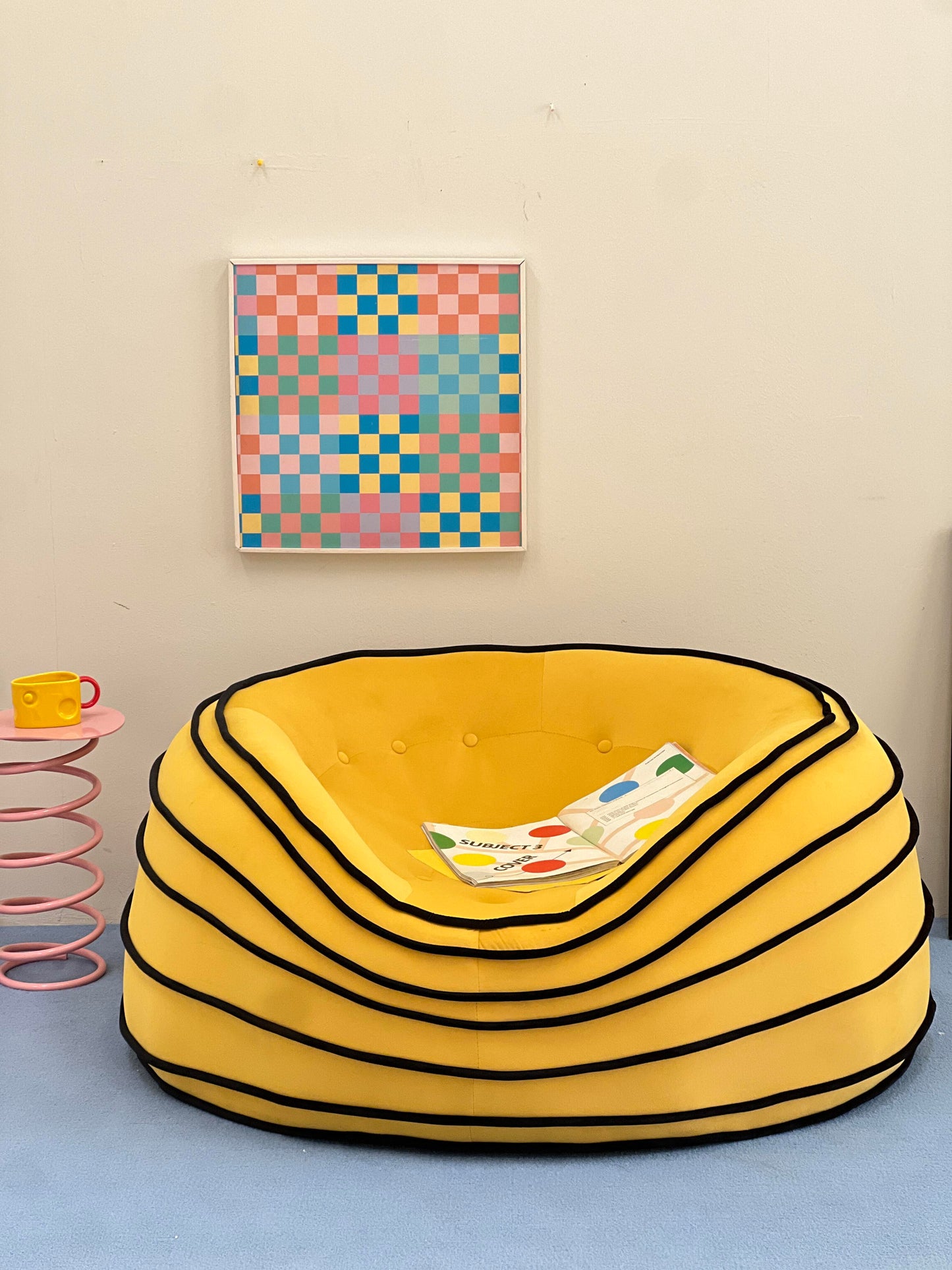 Honeycomb-Inspired Kids Lounge Chair – Bold Yellow & Black Striped Bean Bag Sofa (Modern Playroom / Reading Nook)