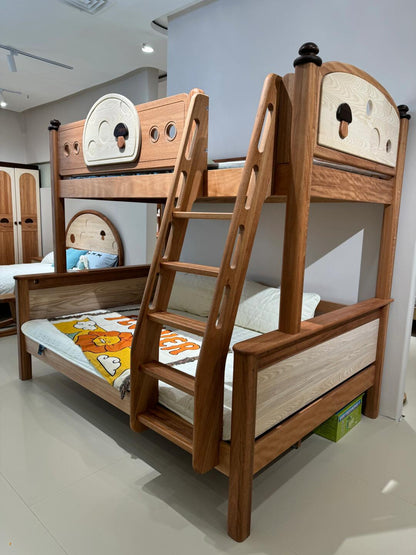 Wooden Bunk Bed with Mushroom-Themed Design – Sturdy & Stylish Kids’ Loft Bed