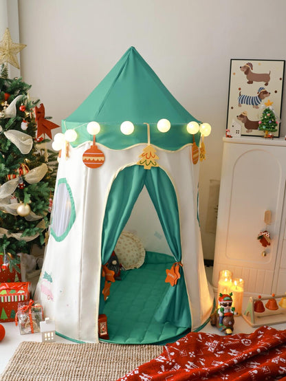 Christmas Kids Play Tent – Holiday Indoor Playhouse with Lights & Tree Decor Accents