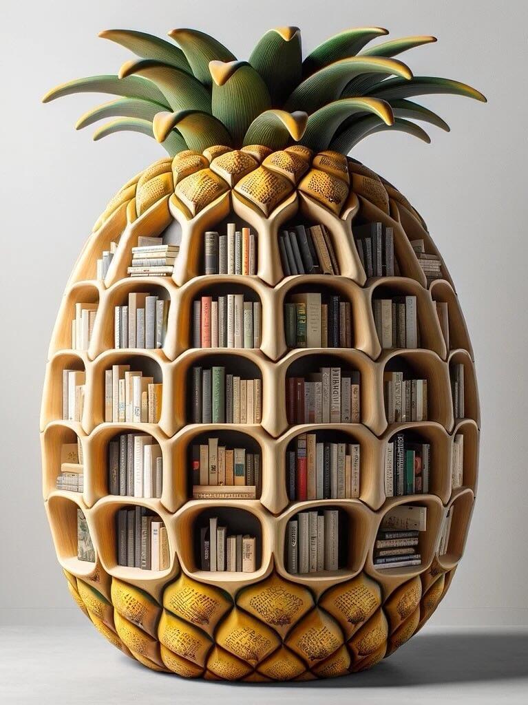 Pineapple-Shaped Wooden Bookshelf – Unique Geometric Bookcase for Home or Office Decor