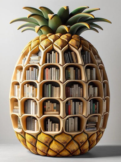 Pineapple-Shaped Wooden Bookshelf – Unique Geometric Bookcase for Home or Office Decor