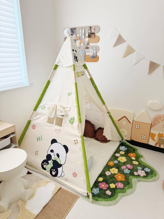 Kids Panda Teepee Play Tent – Indoor Foldable Playhouse with Mat and Window Design
