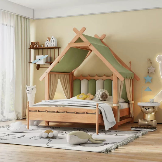 Kids Tent Canopy Bed – Wooden Playhouse Bed Frame