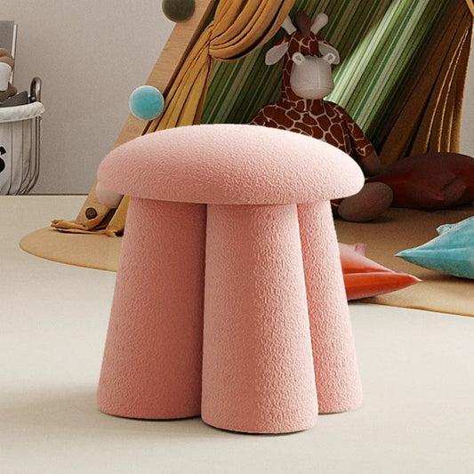 Pink Mushroom Kids Stool – Plush Cartoon Playroom Ottoman