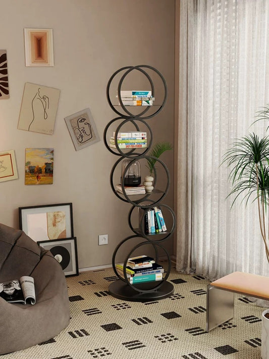 Contemporary Circle Metal Bookshelf – Artistic Floor Standing Display