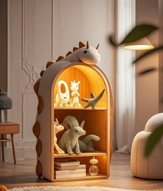 Dinosaur Shaped Kids Bookshelf – Cute Animal Display Shelf with Lightin