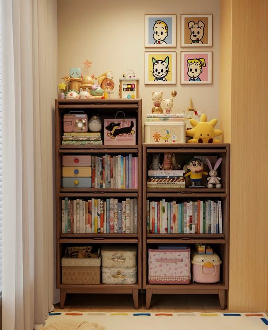 Kids Wooden Bookshelf Organizer, Modern Children’s Bookcase with Storage Bins