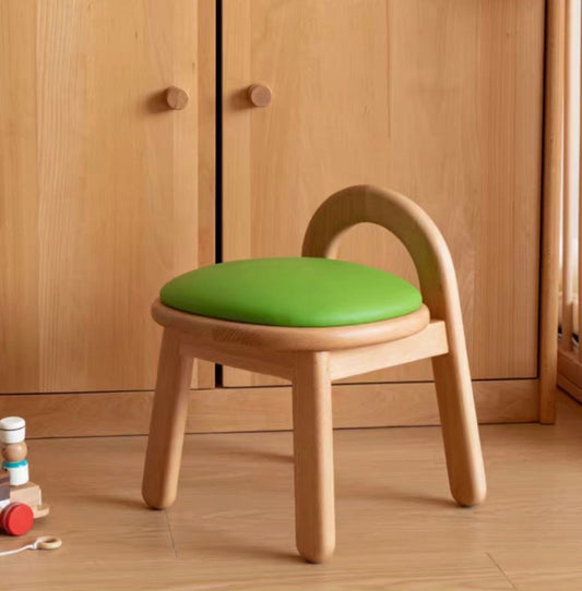 Wooden Kids Chair with Green Cushion – Minimalist Toddler Seat