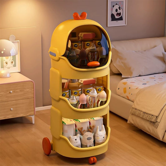 Yellow Duck Rolling Storage Cart – Cute Kids Room Organizer with Shelves