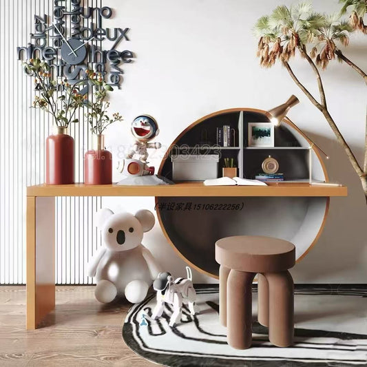 Modern Kids Study Desk with Unique Round Bookshelf